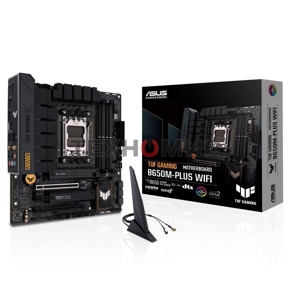 Материнская плата ASUS TUF GAMING B650M-PLUS WIFI, AM5, AMD B650, 4xDDR5, 4xSATA, 2xM.2, 1xPCIe 4.0 x16, 1xPCIe 4.0 x4, 1xDP, 1xHDMI, 1x 2.5Gb LAN, 4xUSB-A 3.2 Gen 2, 1xUSB-A 3.2 Gen 1, 1xUSB-C 3.2 Gen 2x2, 5x3.5 мм, 7.1, mATX