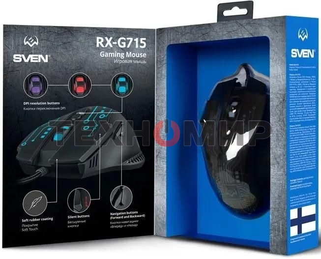 Мышь проводная SVEN RX-G715 черный, 3200 dpi, USB, кнопки - 8