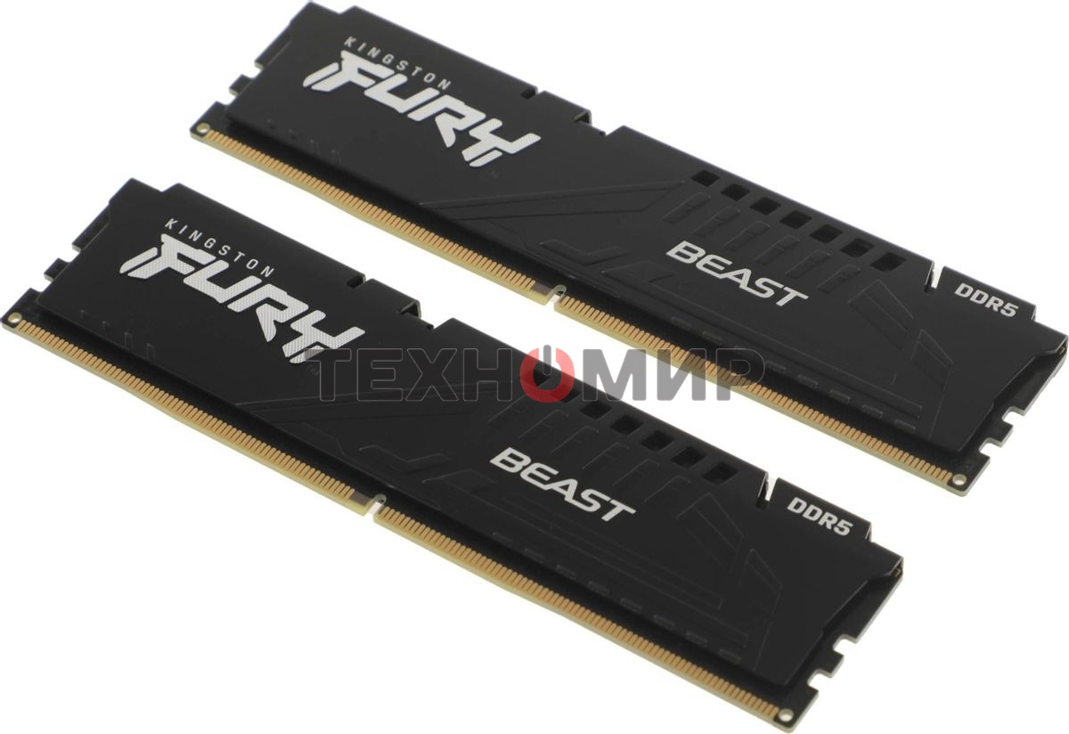 Оперативная память Kingston Fury Beast, DDR5, 32Gb (2x16Gb), 6400MHz, CL32, DIMM, с радиатором, черный
