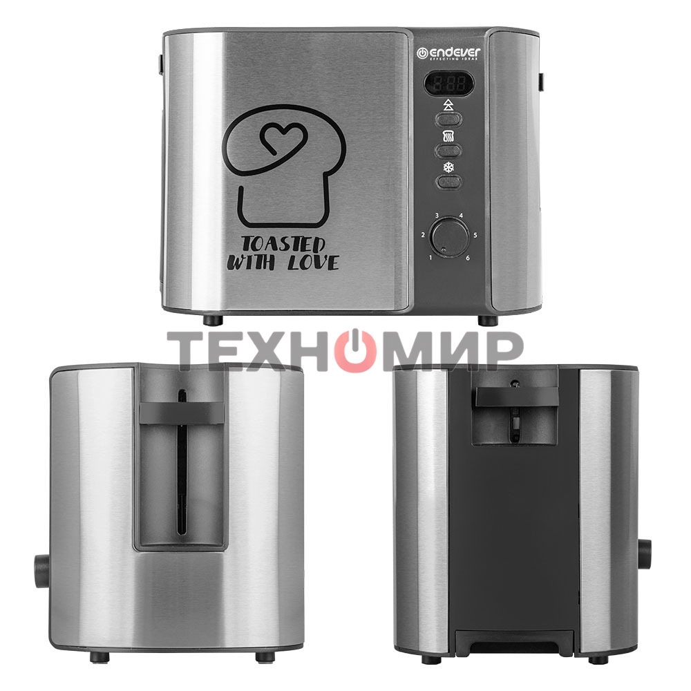 Тостер электрический ENDEVER Skyline ST-127, мощность 800 Вт, стальной/черный, 6 реж. поджаривания, 2 отсека для тостов, 4 шт/уп