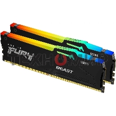 Оперативная память Kingston Fury Beast Black RGB, DDR5, 64Gb (2x32 Gb), 5200 MHz, CL40, радиатор, RGB, черный