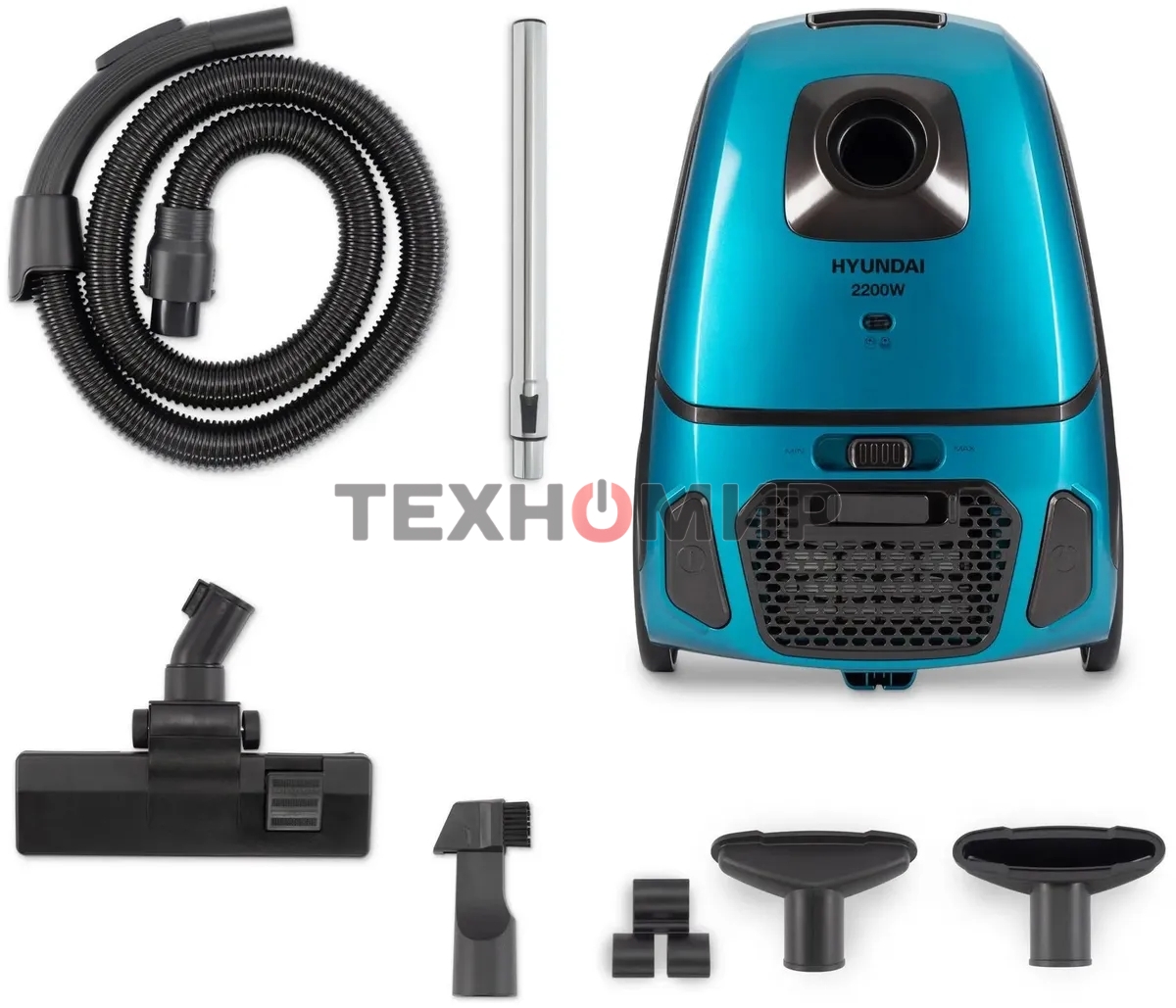 Пылесос Hyundai HYV-B4990 бирюзовый/черный, 400/2220 Вт, уборка сухая, пылесборник мешок, 2.5 л (в компл.:1мешок)