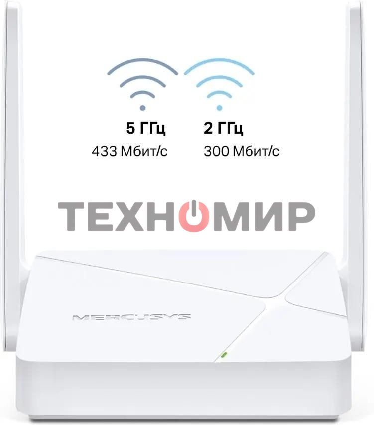 Роутер Mercusys MR20 AC750 Dual-Band Wi-Fi RouterSPEED: 300 Mbps at 2.4 GHz + 433 Mbps at 5 GHzSPEC: 2× Fixed External Antennas, 2× 10/100 Mbps LAN Ports, 1× 10/100 Mbps WAN PortFEATURE: Router/Access Point Mode Mode, WPS/Reset Button, IPTV, IPv6, Parenta