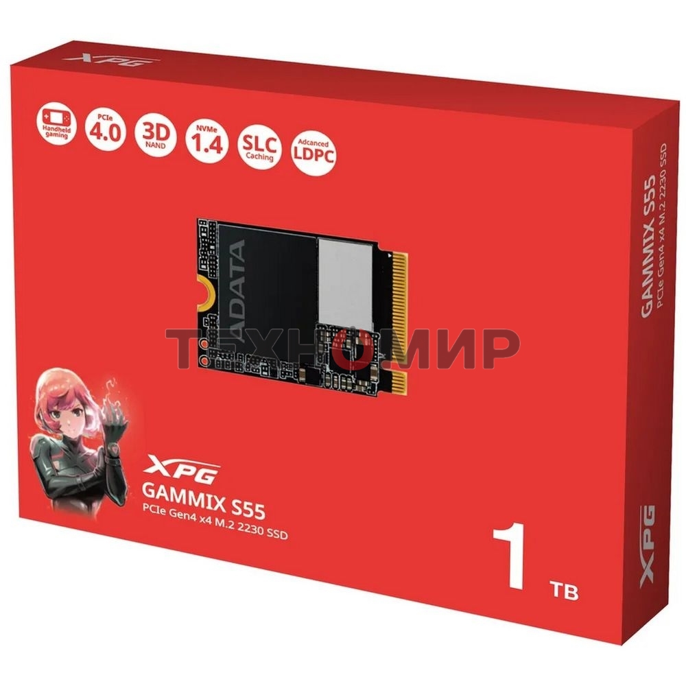 Накопитель SSD ADATA XPG GAMMIX S55, 1Tb, PCIe 4.0 x4, 2230, NVMe, R/W 5000/3700