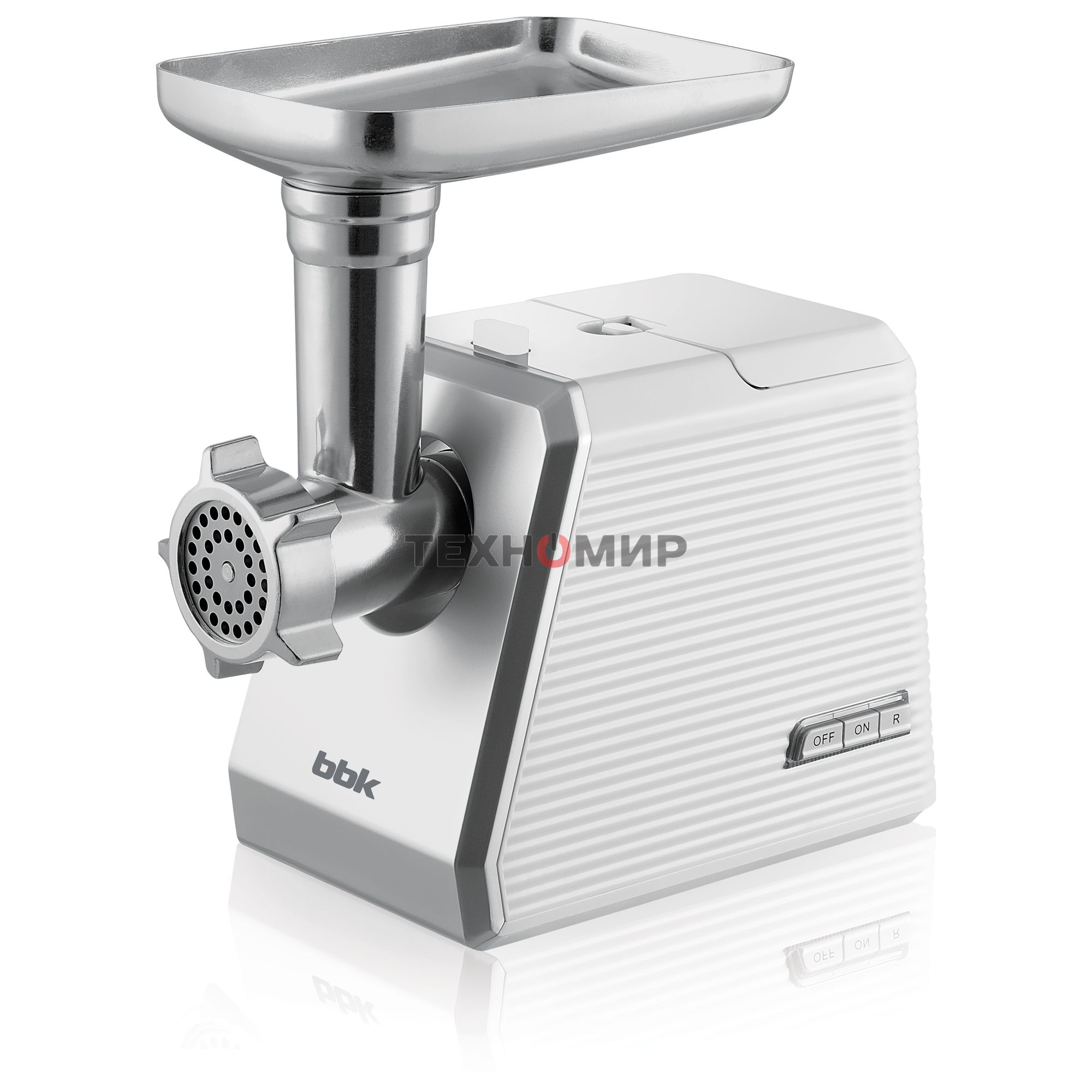 Мясорубка электрическая BBK MG2005 2000 Вт, белый/серый, 2000 Вт, 2.0 кг/мин, реверс, защита от перегрузки, металлический лоток, насадки - 7