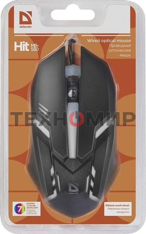 Мышь проводная Defender Hit MB-550 черный, 1600 dpi, USB, кнопки - 4