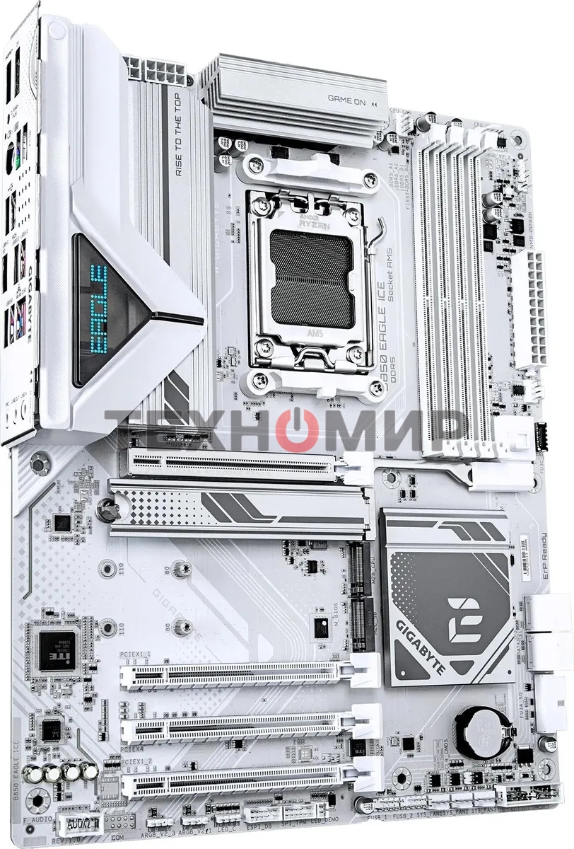 Материнская плата Gigabyte B850 EAGLE ICE, AM5, AMD B850, 4xDDR5, 4xSATA, 3xM.2, 1xPCIe 5.0 x16, 1xPCIe 4.0 x4, 2xPCIe 3.0 x1, 1xDP (v1.4), 1xHDMI (v2.1), 1x2.5Gb LAN, 2xUSB-A 10Gbps, 2xUSB-A 5Gbps, 6xUSB-A 2.0, 1xUSB-C 5Gbps, 3x3.5 мм, 7.1, ATX