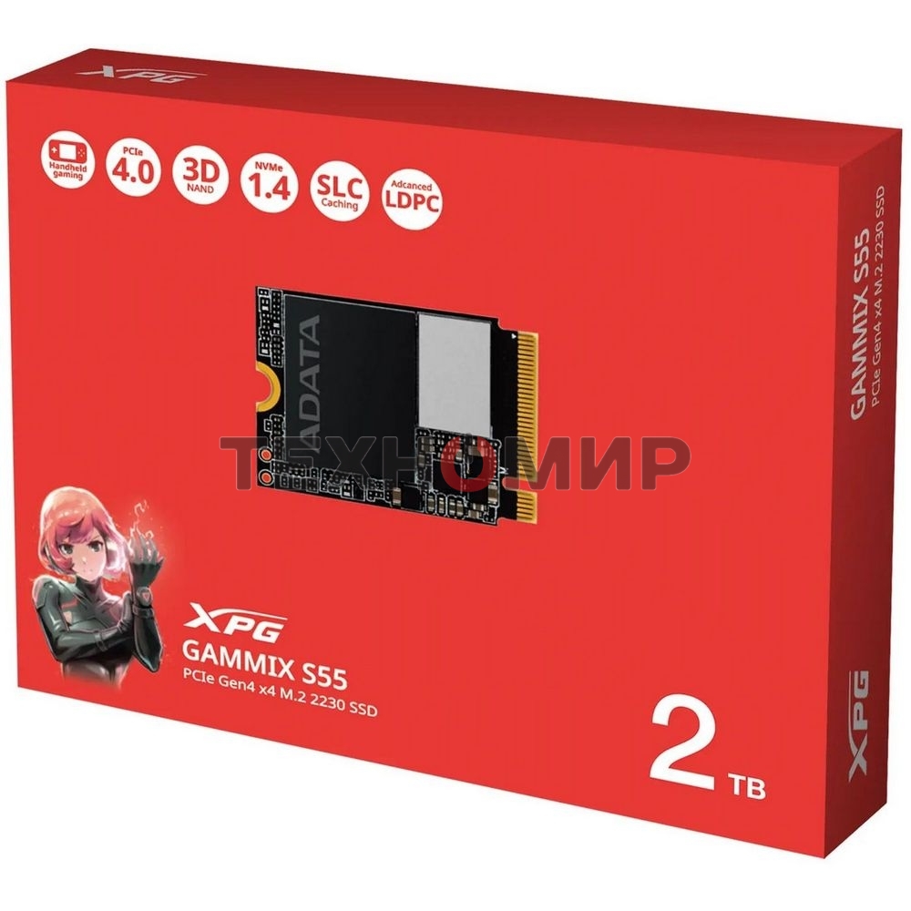 Накопитель SSD ADATA XPG GAMMIX S55, 2000 Gb, PCIe 4.0 x4, M.2 2230, NVMe, R/W 5000/3200, без радиатора