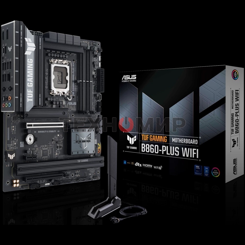 Материнская плата ASUS TUF GAMING B860-PLUS WIFI, LGA 1851, Intel B860, 4xDDR5, 4xSATA, 3xM.2, 1xPCIe 5.0 x16, 1xPCIe 4.0 x16, 1xDP, 1xHDMI, 1x 2.5Gb LAN, 1xUSB 20Gbps, 2xUSB 10Gbps, 3xUSB 5Gbps, 2xUSB 2.0, 5x3.5 мм, 7.1, ATX