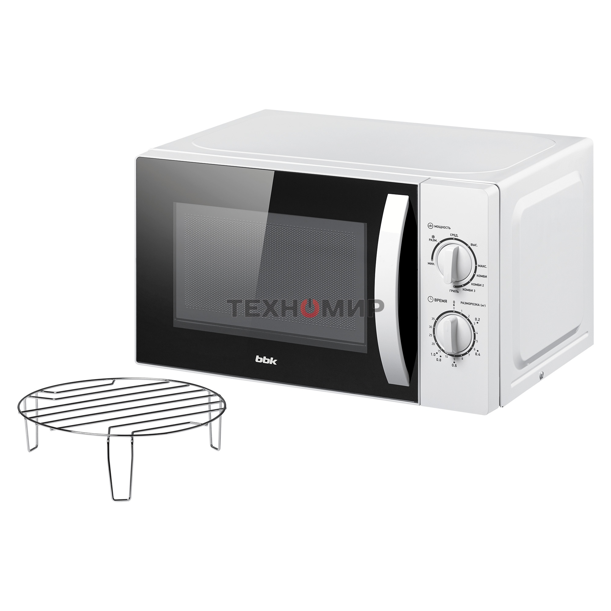 Микроволновая печь BBK 20MWG-738M/W белый, 20 л, 700 Вт, переключатели - поворотный механизм