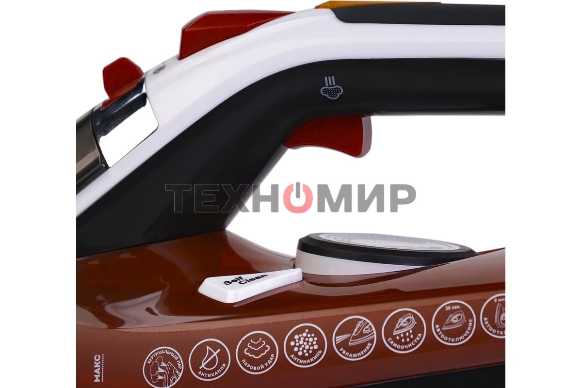 Утюг Galaxy GL 6131, оранжевый, паровой, 2500 Вт, подача пара до 50 г/мин, паровой удар до 230 г/мин, функции: автоотключение, самоочистка, антикапля, антинакипь, функция увлажнения, вертикальное отпаривание, керамическое покрытие подошвы, защита от перег