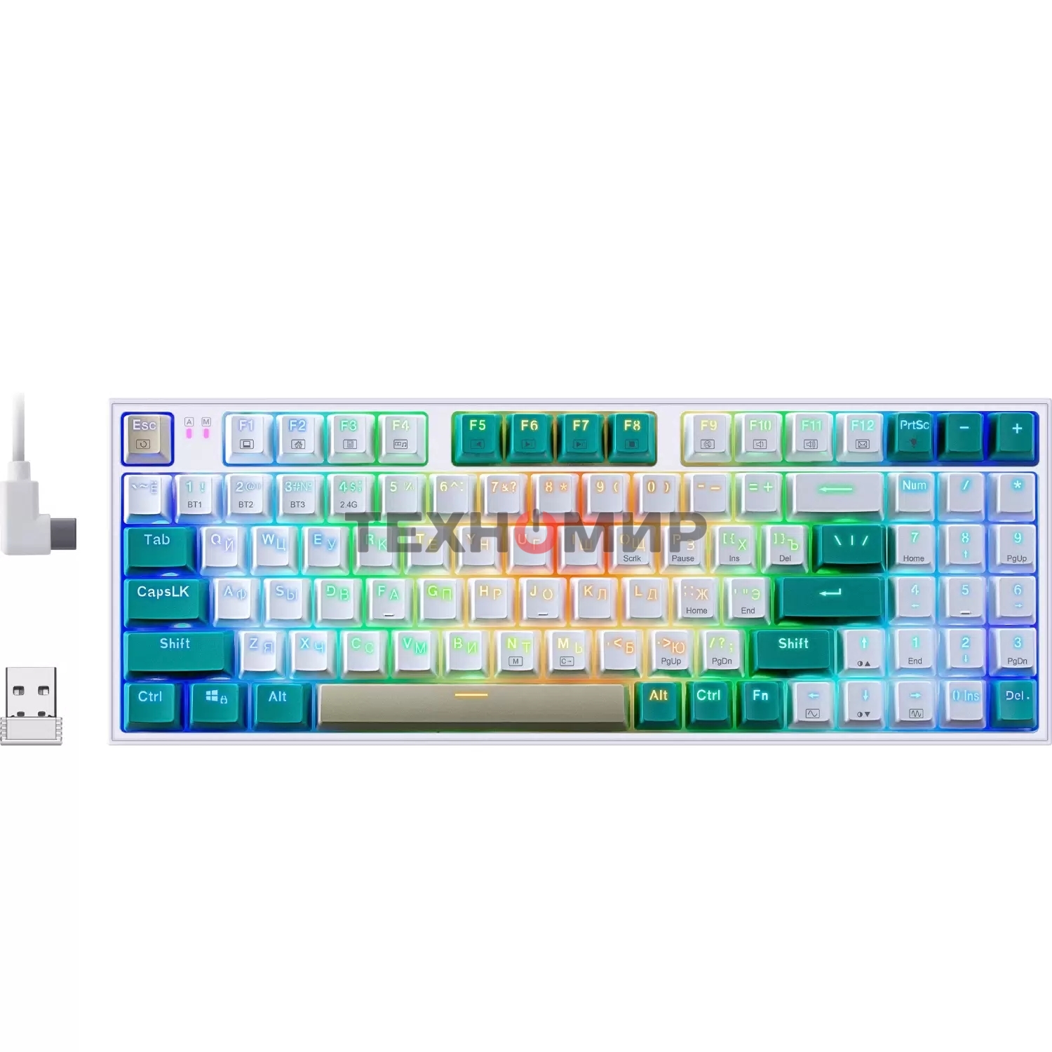 Клавиатура беспроводная Defender REDRAGON VEIGAR USB, Bluetooth/Радиоканал, бело-голубая