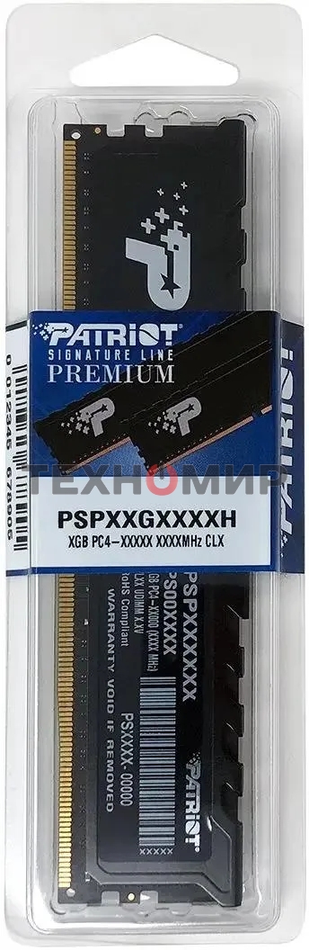 Оперативная память Patriot Signature Premium, DDR4, 8GB (1x8GB), 3200 MHz, CL22, с радиатором, чёрный