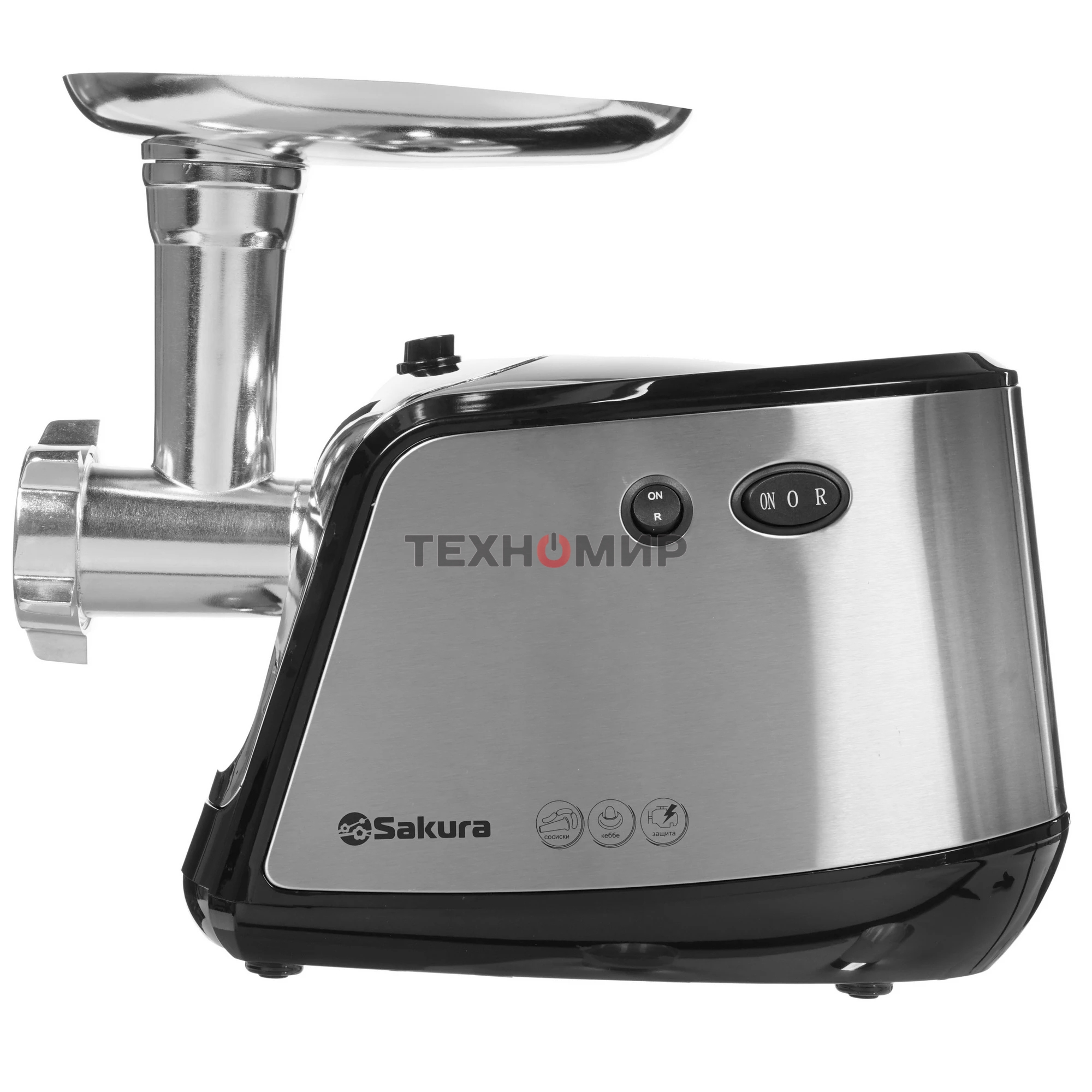 Мясорубка электрическая Sakura SA-6407 серый, 1800 Вт, 2.0 кг/мин, реверс, защита от перегрузки, металлический лоток, насадки - 5