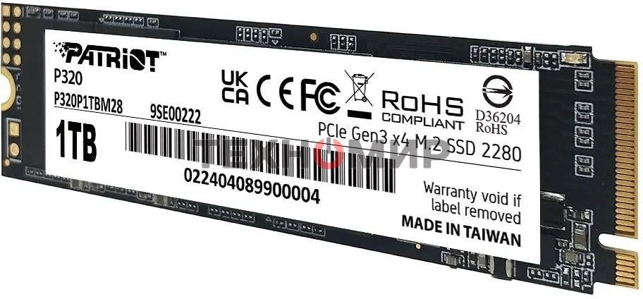 Накопитель SSD Patriot P320, 1Tb, PCIe 3.0 x4, M.2 2280, NVMe, R/W 3000/2200