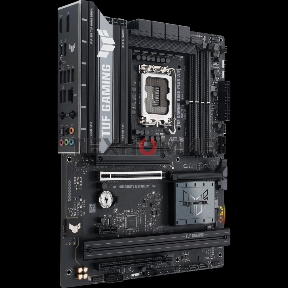 Материнская плата ASUS TUF GAMING B860-PLUS WIFI, LGA 1851, Intel B860, 4xDDR5, 4xSATA, 3xM.2, 1xPCIe 5.0 x16, 1xPCIe 4.0 x16, 1xDP, 1xHDMI, 1x 2.5Gb LAN, 1xUSB 20Gbps, 2xUSB 10Gbps, 3xUSB 5Gbps, 2xUSB 2.0, 5x3.5 мм, 7.1, ATX