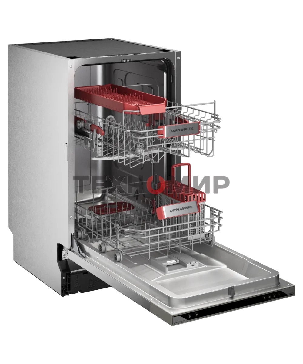 Встраиваемая посудомоечная машина Kuppersberg, High-Tech, 45 см, 10 комплектов, 3 корзины, 7 программ, конденсационная сушка, автоматическое открывание двери, LED подсветка, кнопочное управление, энергоэффективность А+++