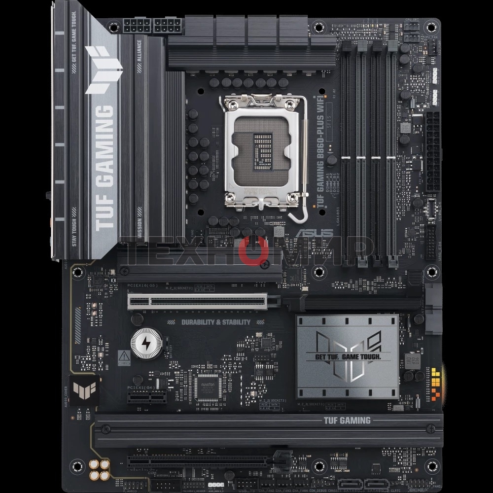 Материнская плата ASUS TUF GAMING B860-PLUS WIFI, LGA 1851, Intel B860, 4xDDR5, 4xSATA, 3xM.2, 1xPCIe 5.0 x16, 1xPCIe 4.0 x16, 1xDP, 1xHDMI, 1x 2.5Gb LAN, 1xUSB 20Gbps, 2xUSB 10Gbps, 3xUSB 5Gbps, 2xUSB 2.0, 5x3.5 мм, 7.1, ATX