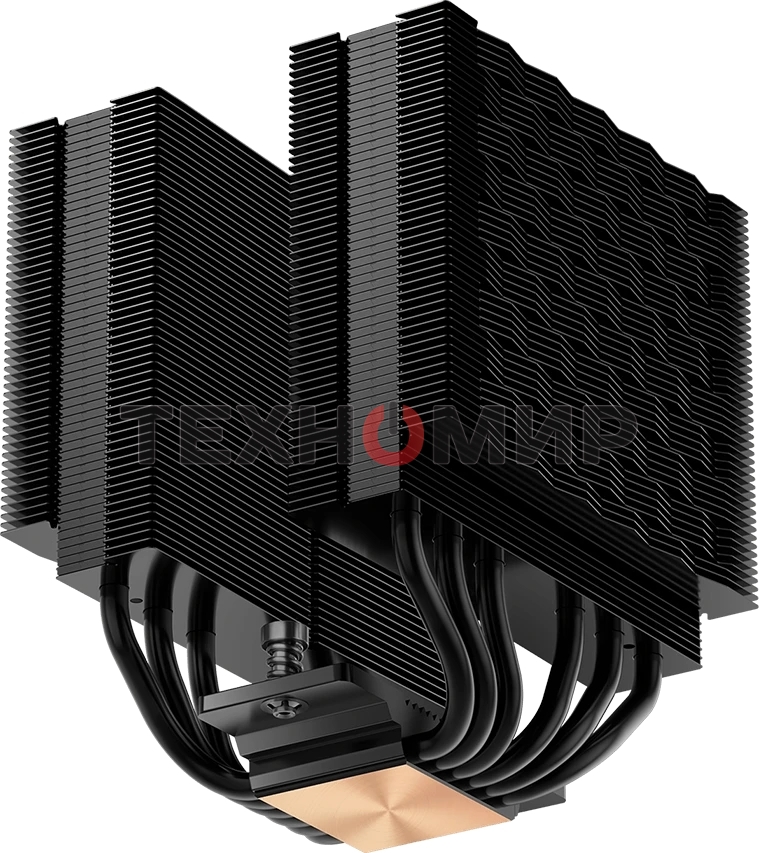 Кулер для процессора PCCooler RT620 BK (250W, 4-pin PWM, 157mm, Al/Cu, 6x6mm, 2x120mm, 73.32CFM, 34.9dBA, 2200RPM, S: 1851/1700/1200/115X, AM5/AM4, black)