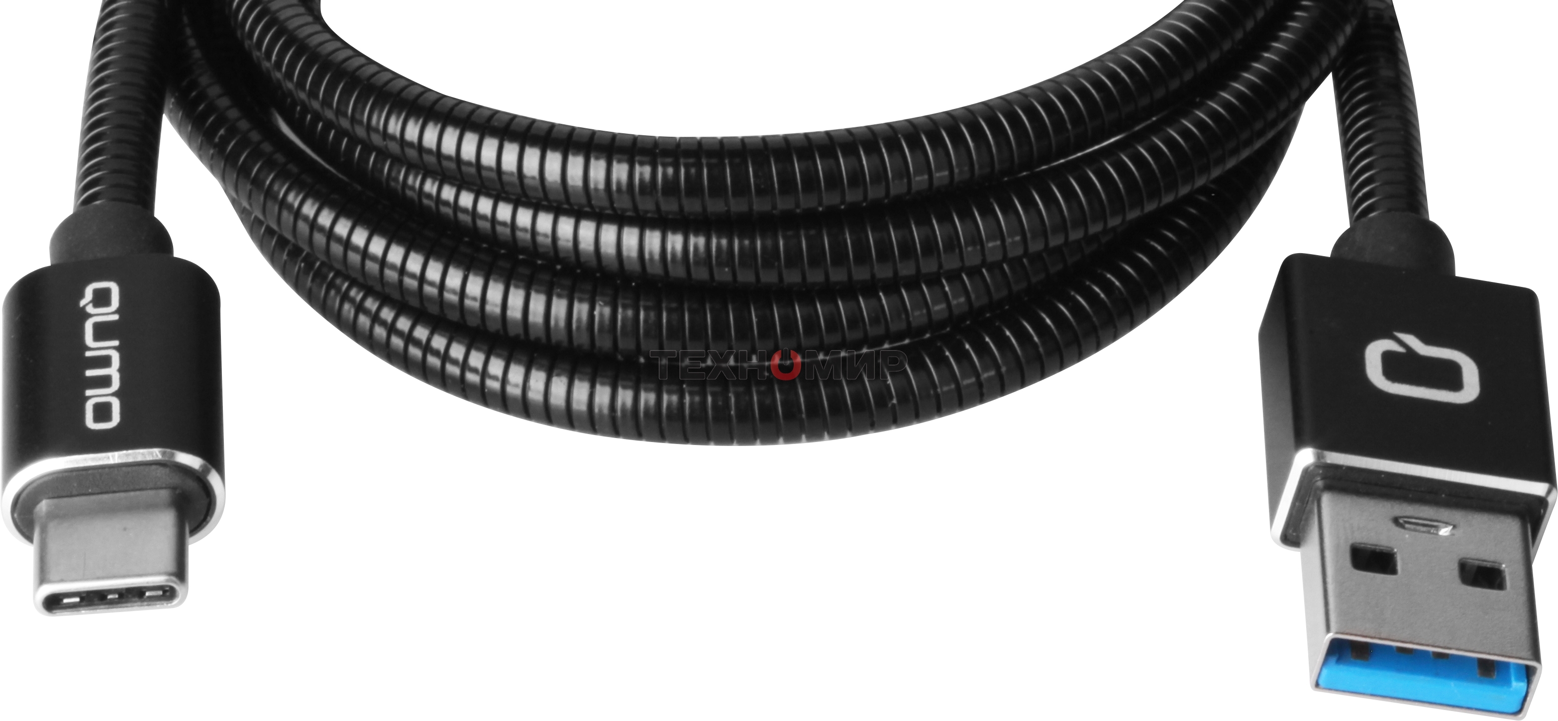 Кабель Qumo Type-С кабель, 1м, USB 3.0, 5В, 3А, 15Вт, металлическая оплетка, металлический коннектор, черный