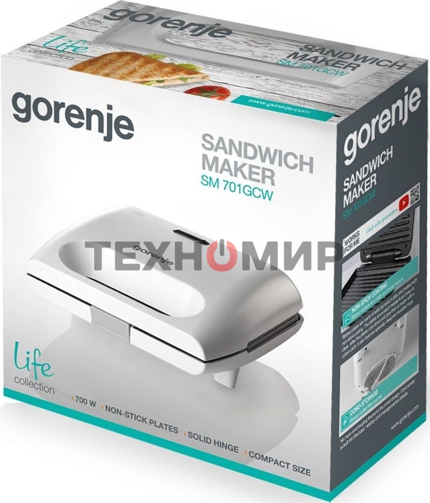 Сэндвичница электрическая Gorenje SM701GCW 700Вт белый