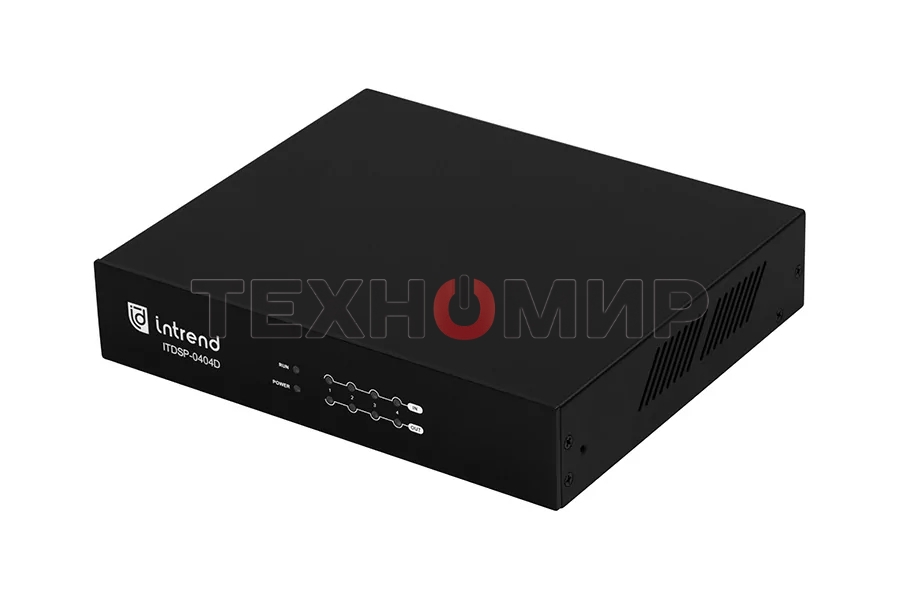 Аудиопроцессор Intrend ITDSP-0404Dv2 цифровой, 4x4 аналоговых входов/выходов, AEC, AFS, ANC, Dante 4x4, USB-B 2x2 на задней панели, PoE, управление по RS232/485, IP