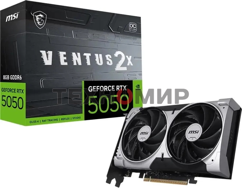 Видеокарта MSI GeForce RTX 5050 8G VENTUS 2X, NVIDIA RTX 5050, 8 ГБ GDDR6, 128 бит, PCI-e 5.0, 1xHDMI, 3xDP, 2587 МГц