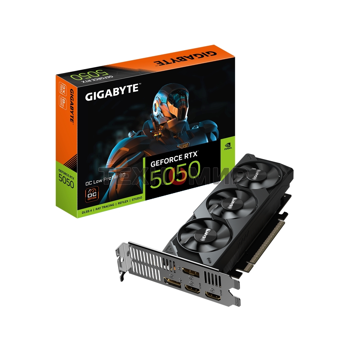 Видеокарта Gigabyte GeForce RTX5050 OC Low Profile, NVIDIA RTX 5050, 8 ГБ GDDR6, 128 бит, PCI-e 5.0, 2xHDMI, 2xDP, 2587 МГц