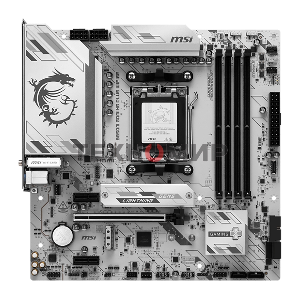 Материнская плата MSI B850M GAMING PLUS WIFI6E, AM5, AMD B850, 4xDDR5, 4xSATA, 2xM.2, 1xPCIe 4.0 x16, 2xPCIe x1, 1xDP, 1xHDMI, 1x2.5Gb LAN, Wi-Fi 6E, Bluetooth 5.3, 4xUSB-A 5Gbps, 3xUSB-A 10Gbps, 1xUSB-C 10Gbps, 3x3.5 мм, 7.1, mATX