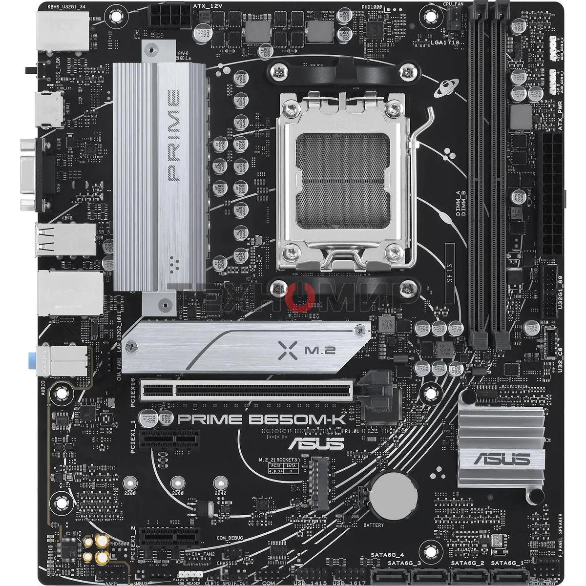 Материнская плата ASUS PRIME B650M-K, Socket AM5, AMD B650, 2xDDR5, 4xSATA, 2xM.2, 1xPCIe 4.0 x16, 2xPCIe 4.0 x1, 1xHDMI, 1xVGA, 1x 2.5Gb LAN, 4xUSB-A 2.0, 2xUSB-A 3.2 Gen 1, 2xUSB-A 3.2 Gen 2, 3x3.5 мм, 7.1, mATX