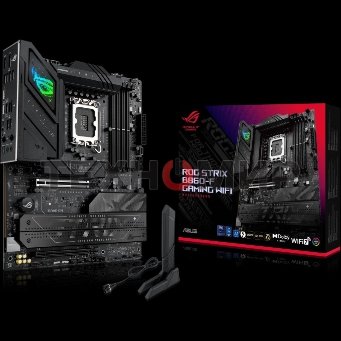 Материнская плата ASUS ROG STRIX B860-F GAMING WIFI, LGA 1851, Intel B860, 4xDDR5, 4xSATA, 4xM.2, 1xPCIe 5.0 x16, 1xPCIe 4.0 x16, 1xDP, 1xHDMI, 1x 2.5Gb LAN, 1xUSB 20Gbps, 1xUSB 10Gbps, 6xUSB-A 5Gbps, 2xUSB 2.0, 3x3.5 мм, 7.1, ATX