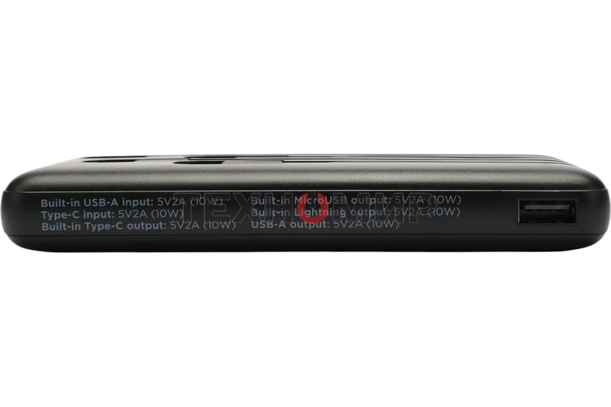 Портативный аккумулятор Gembird GPB-10C, 10000мА·ч, 2A, 4 встроенных кабеля, черный
