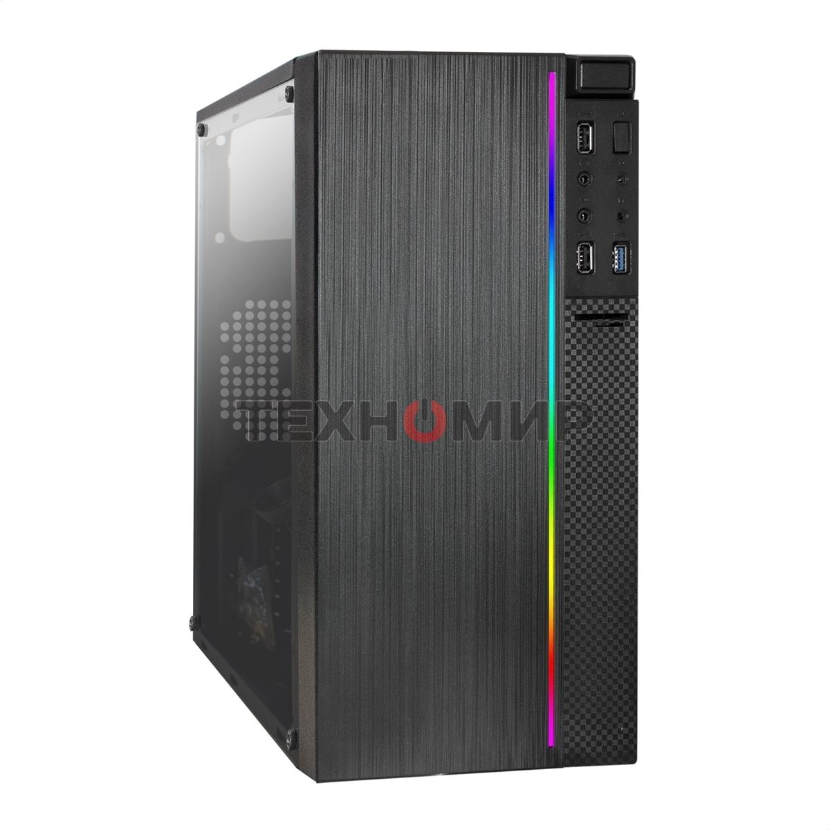 Компьютерный корпус Minitower ExeGate mEVO-9301-NPX450 (mATX, БП 450NPX с вент. 12см, с окном, 2хUSB+1хUSB 3.0, HD аудио, черный, с RGb подсветкой)