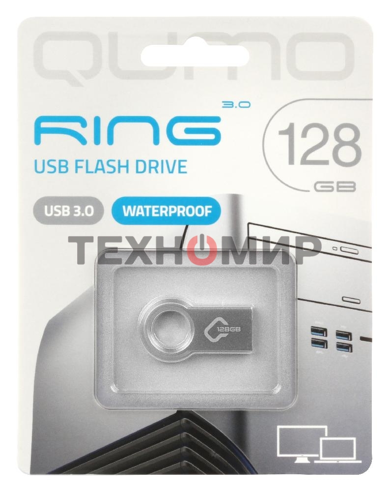 Флешка USB QUMO 128Gb Ring USB 3.0 цвет корпуса металлик(QM128GUD3-Ring)