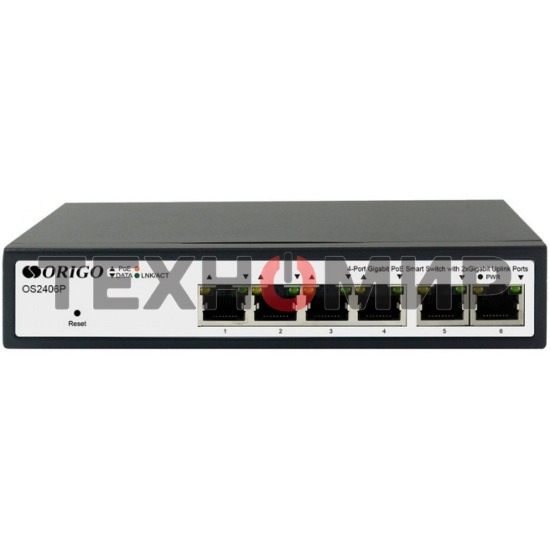 Коммутатор Smart Managed L2 PoE Switch 4 x 1000Base-T PoE+, 2 x 1000Base-T, PoE-60W budget