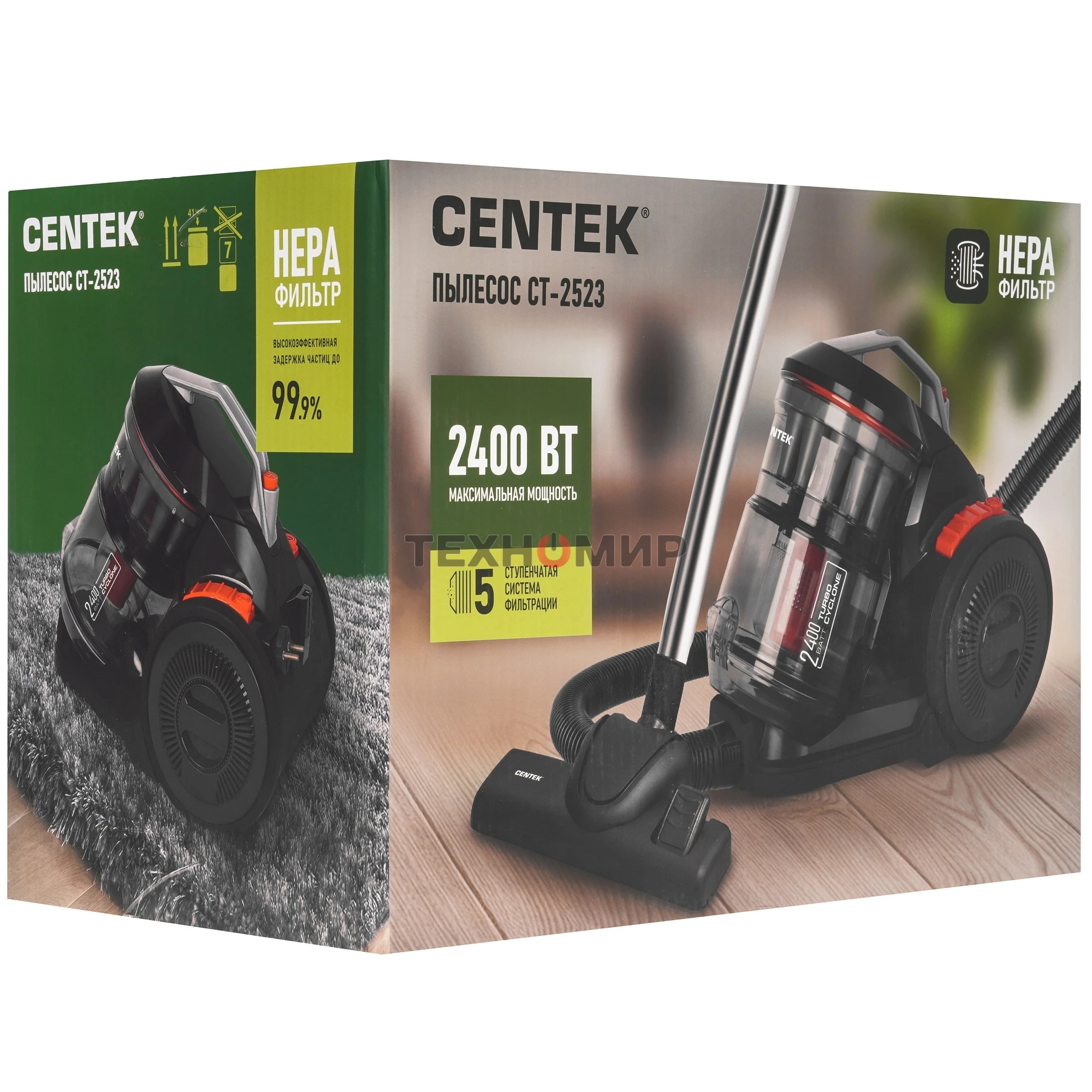 Пылесос Centek CT-2523 черный/красный, 420/2400 Вт, уборка сухая, пылесборник контейнер 3.5 л
