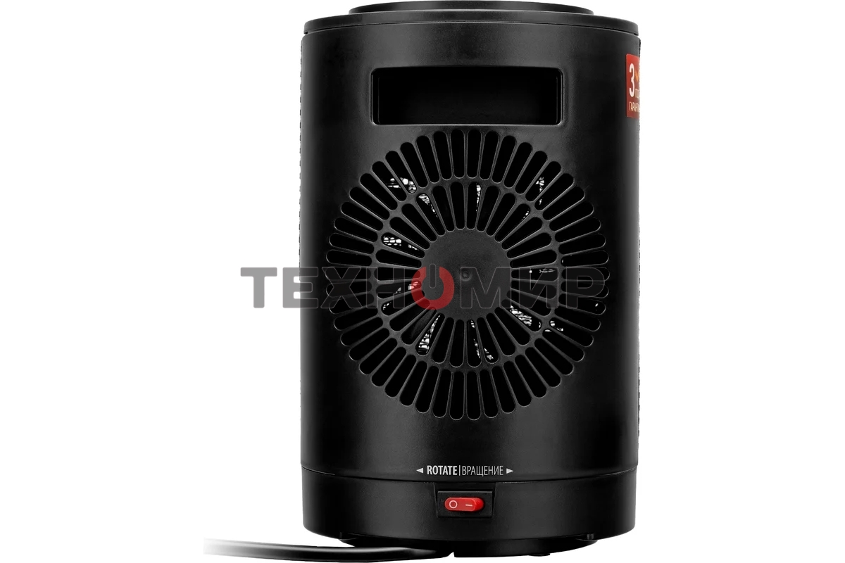 Тепловентилятор керамический Denzel DTFC-1200S, черный, 600/1200 Вт, 12 м2, 3 режима, термостат