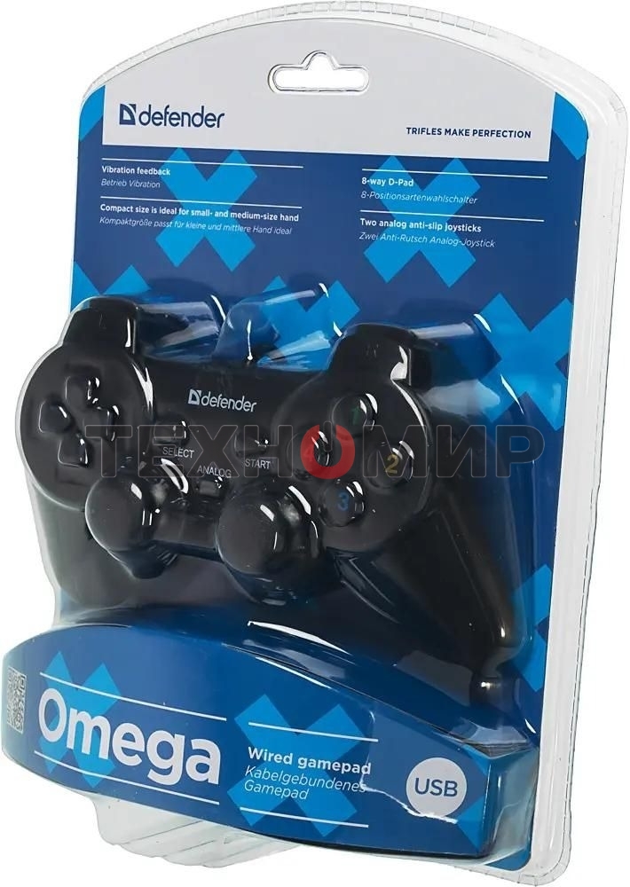 Геймпад Defender Omega USB, Проводной геймпад, 12 кнопок, 2 стика