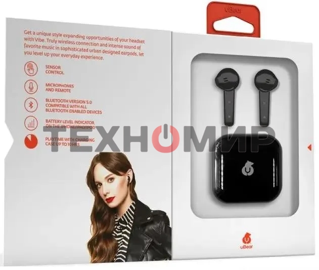 Гарнитура вкладыши uBear Vibe черный беспроводные bluetooth в ушной раковине