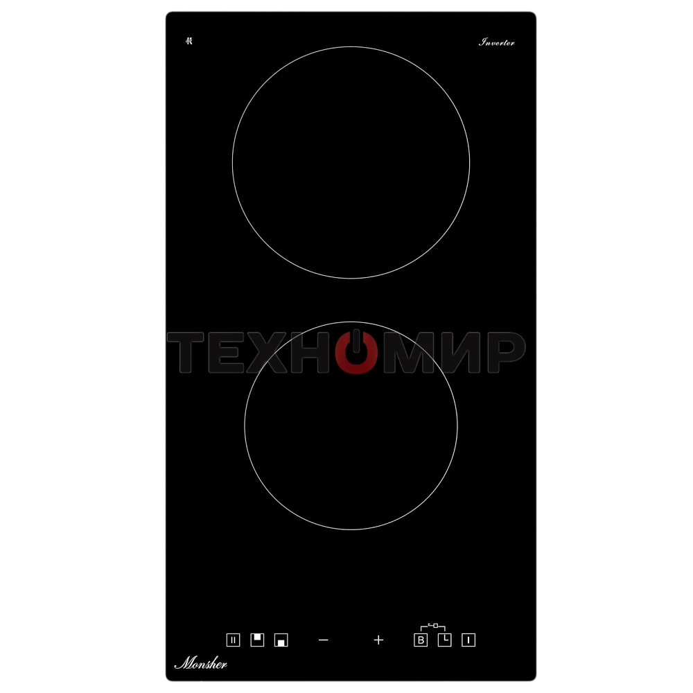 Индукционная варочная панель Monsher MHI 3003, High-Tech, индукция, 30 см, 2 зоны нагрева, inverter, сенсорное управление, 9 уровней мощности, автоматическое отключение, пауза, Booster, таймер, черный