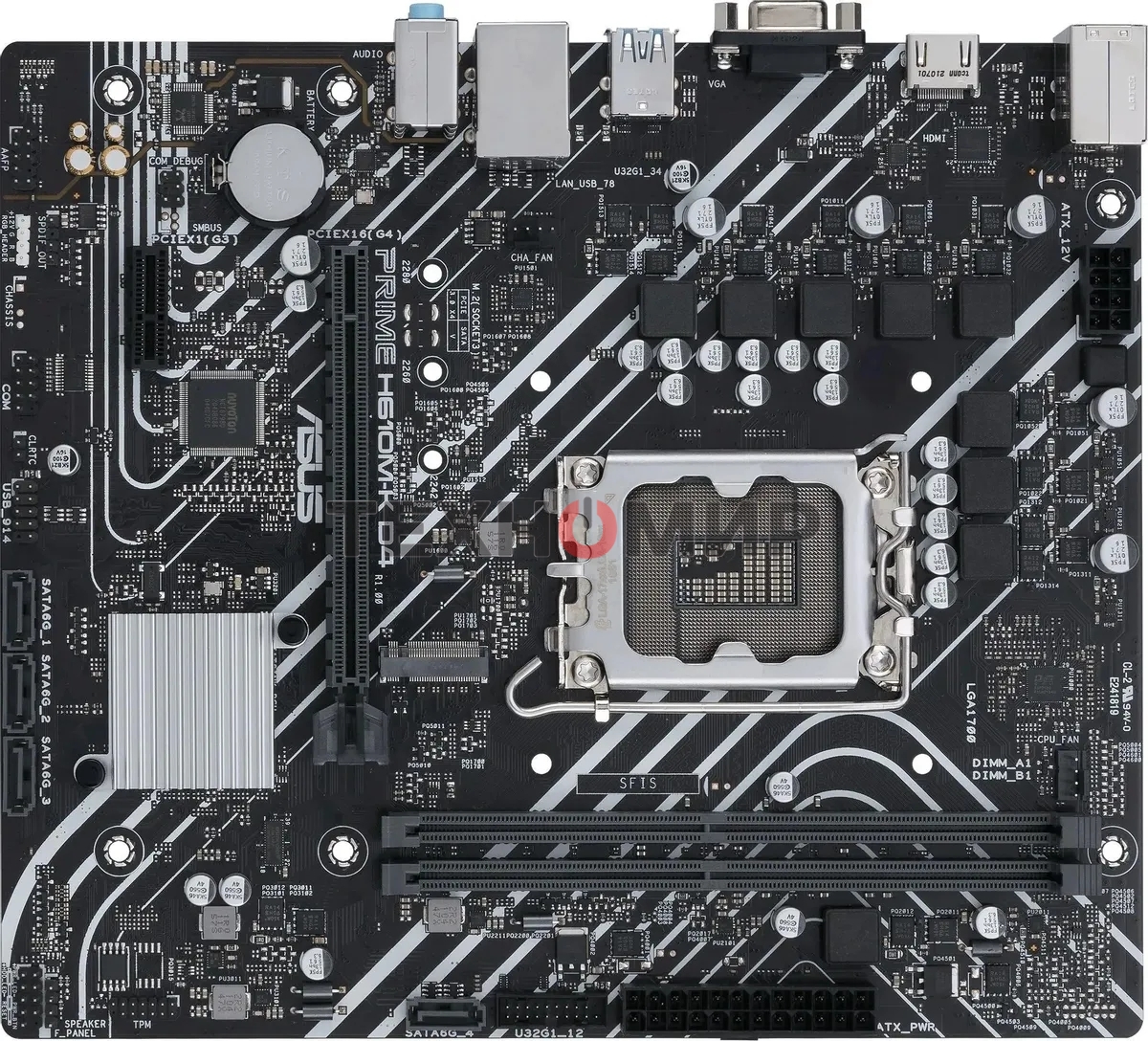 Материнская плата ASUS PRIME H610M-K D4, LGA 1700, Intel H610, 2xDDR4, 4xSATA, 1xM.2, 1xPCIe 4.0 x16, 1xPCI, 1xHDMI, 1xVGA, 1x 1Gb LAN, 2xUSB-A 2.0, 2xUSB-A 3.2 Gen 1, 3x3.5 мм, 7.1, mATX