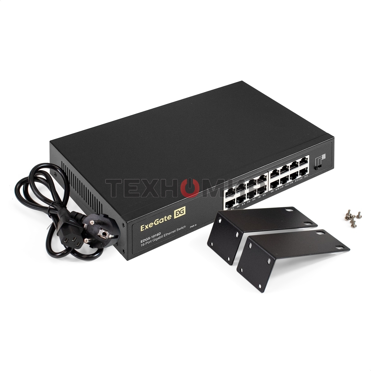 Коммутатор неуправляемый ExeGate EDGS-1016D (16-портовый гигабитный UTP 10/100/1000 Base-T, металлический корпус, с возможностью установки в стойку, с функцией энергосбережения (EEE))