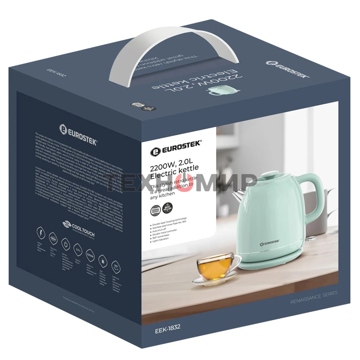 Чайник электрический Eurostek EEK-1832, 2200 Вт, 2 л, бирюзовый
