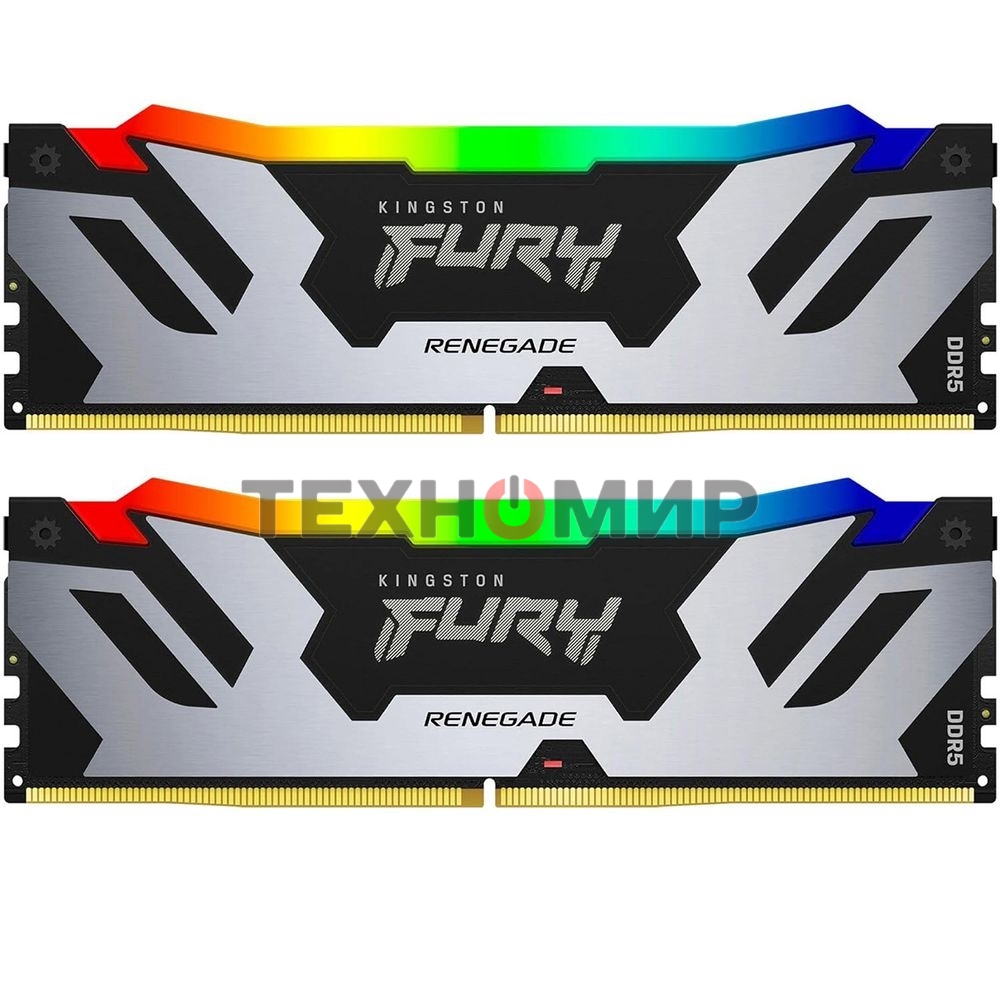 Оперативная память Kingston Fury Renegade, DDR5, 96Gb (2x48Gb), 6400MHz, CL32, DIMM, с радиатором, RGb, серебристый