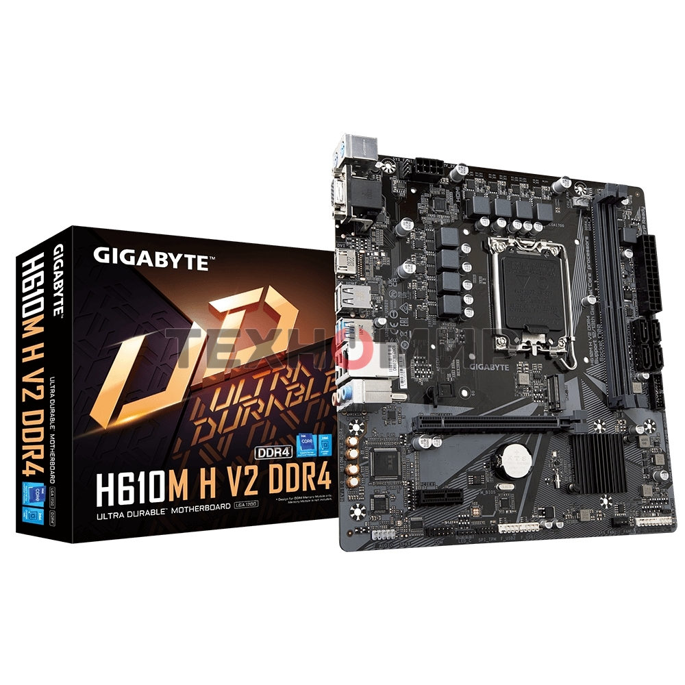 Материнская плата Gigabyte H610M H V2, LGA 1700, Intel H610, 2xDDR5, 4xSATA, 1xM.2, 1xPCIe 4.0 x16, 1xPCIe x1, 1xHDMI, 1xVGA, 1x 1Gb LAN, 2xUSB-A 3.2 Gen 1, 4xUSB-A 2.0, 3x 3.5 мм, 7.1, mATX
