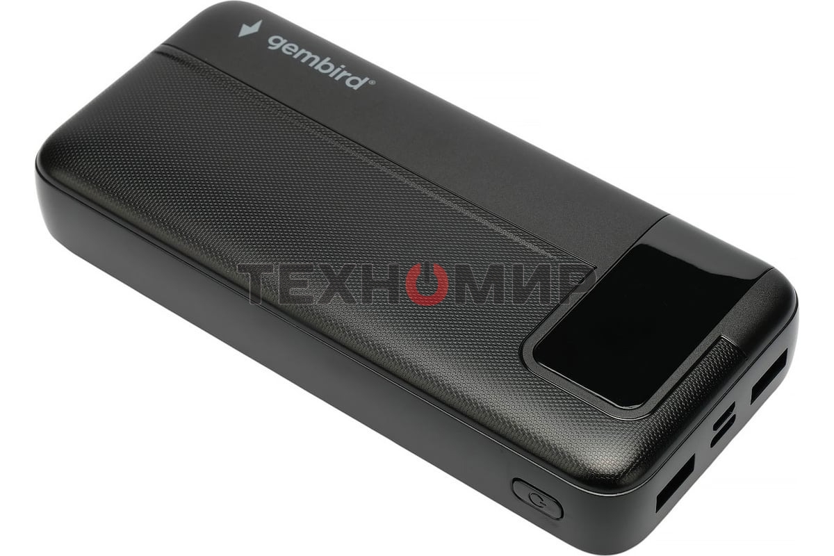 Портативный аккумулятор Gembird GPB-20Q, 20000мА·ч, QC/PD, дисплей, черный