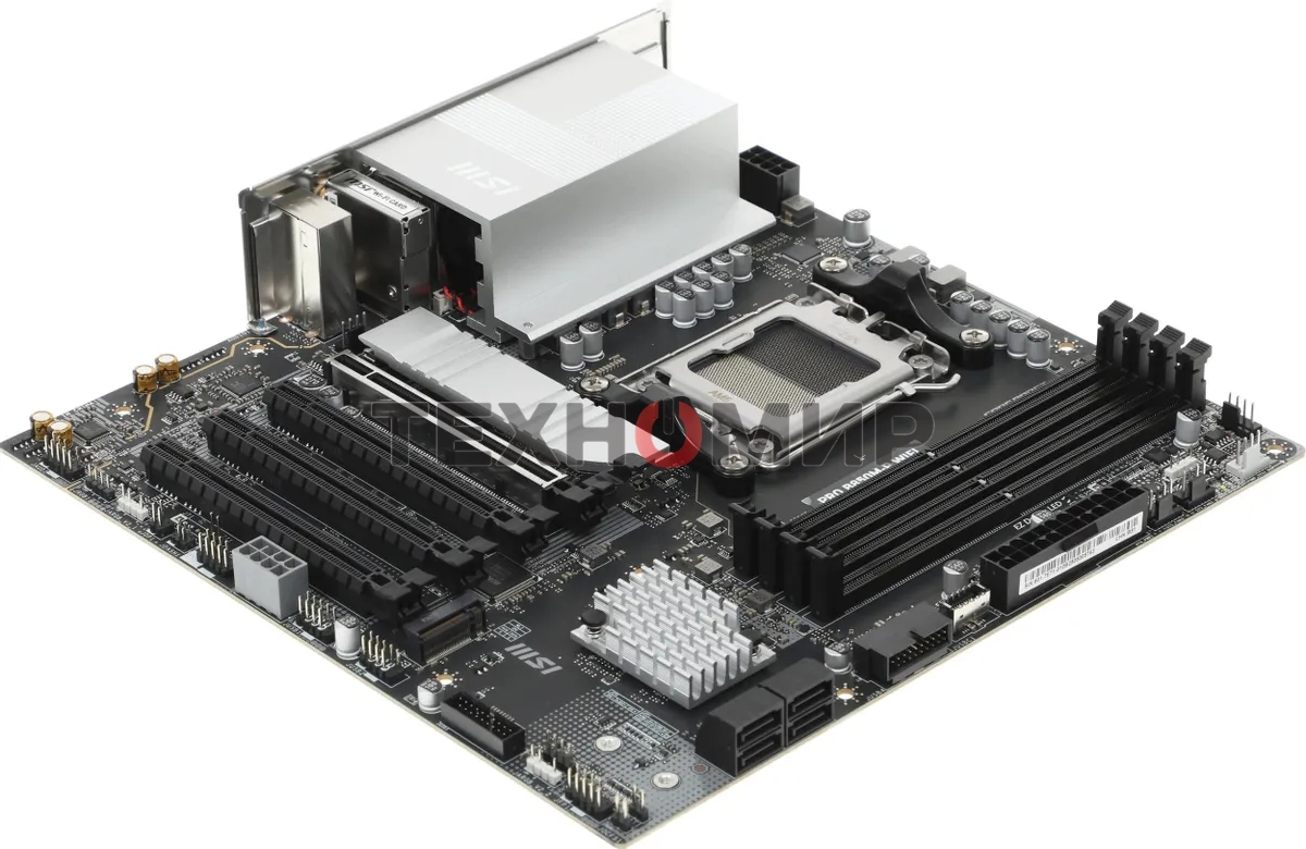 Материнская плата MSI PRO B850M-P WIFI, AM5, AMD B850, 4xDDR5, 4xSATA, 3xM.2, 1xPCIe 5.0 x16, 1xPCIe 4.0 x4, 2xPCIe 3.0 x1, 1xHDMI, 2xUSB-C 10Gbps, 1xUSB-A 5Gbps, 1xUSB-A 10Gbps, 4xUSB-A 2.0, 2x3.5 мм, S/PDIF, 1x5Gb LAN, Wi-Fi 7, Bluetooth 5.4, 7.1, mATX