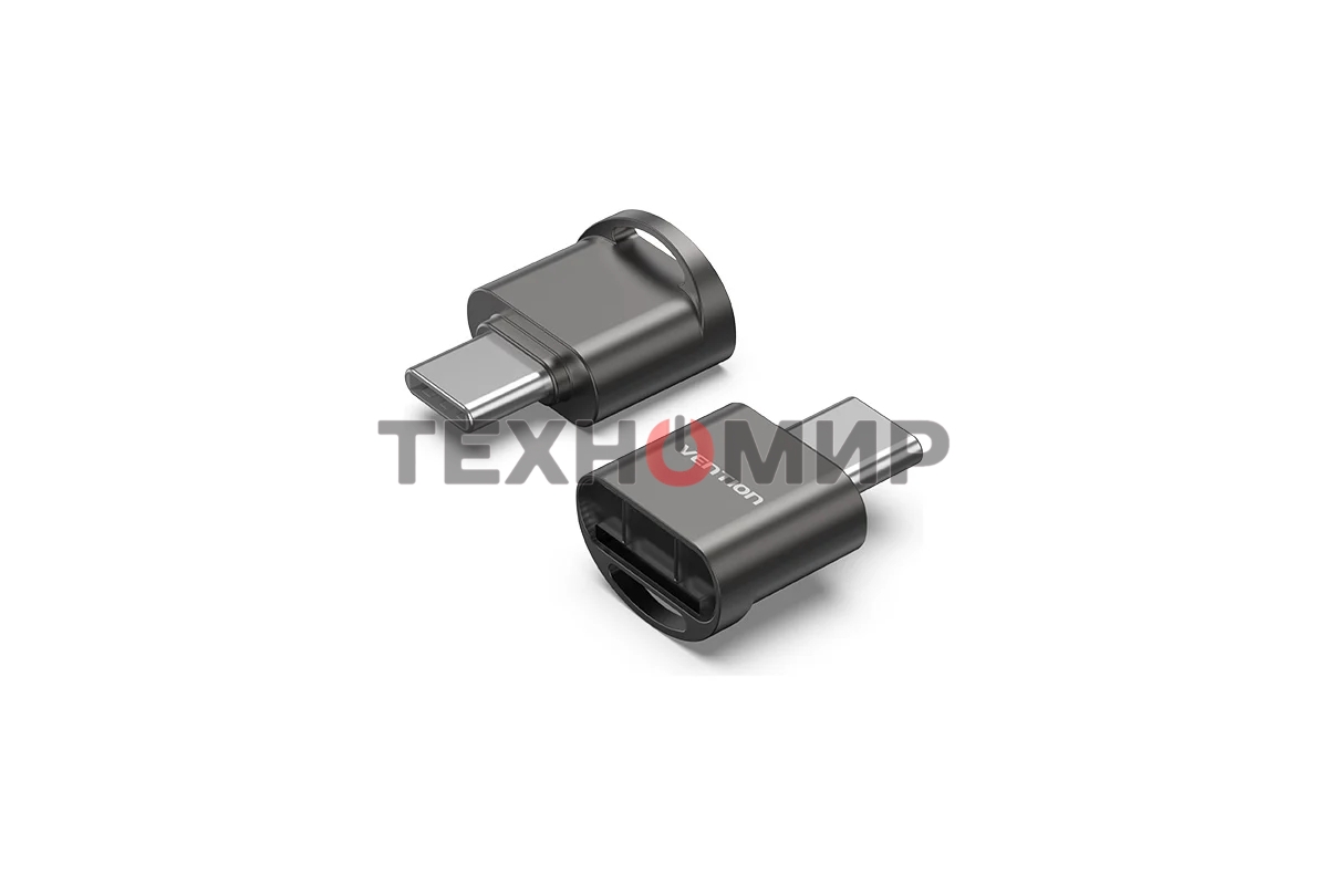 Кард-ридер Vention CLMH0/серый/OTG USB 2.0 CM/MicroSD/USB Type-C/металл