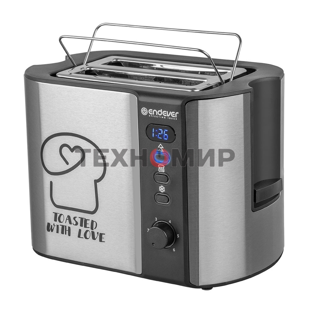 Тостер электрический ENDEVER Skyline ST-127, мощность 800 Вт, стальной/черный, 6 реж. поджаривания, 2 отсека для тостов, 4 шт/уп