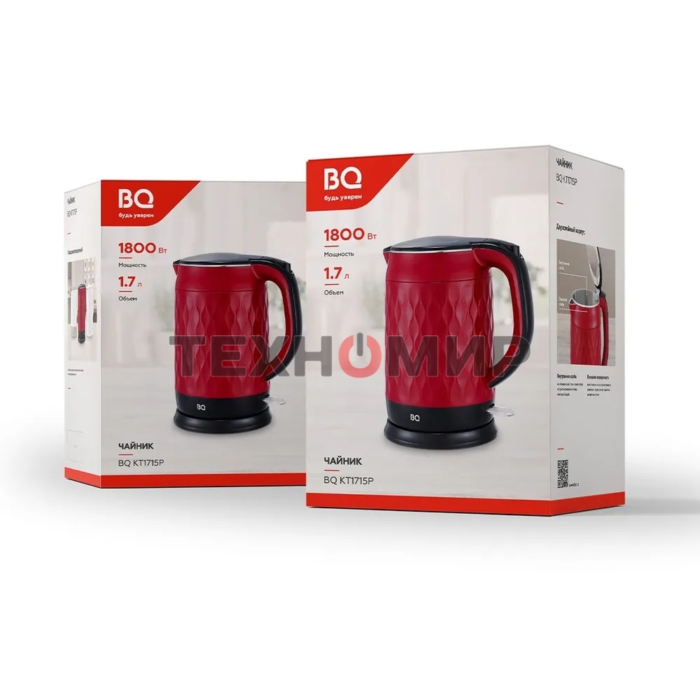 Чайник электрический BQ KT1715P Red-Black. Мощность:1800 Вт, Объем 1.7 л